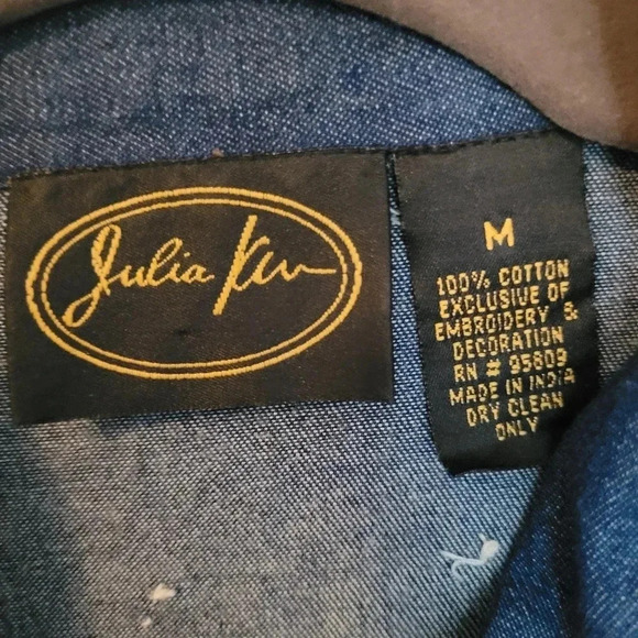 Embroidered sequins colorful blue jean denim shirt jacket shacket M Boho Artsy - Picture 3 of 9